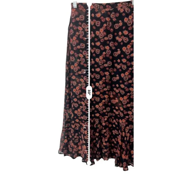 Vintage Floral Print Reversible Sheer Overlay Lettuce Hem Maxi Skirt Small - Picture 6 of 8